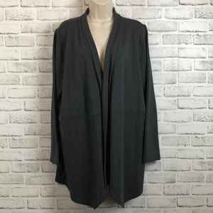 Pure Jill Women's Size Large Dark Gray -Open Front- Sweater -2 Front Pockets-